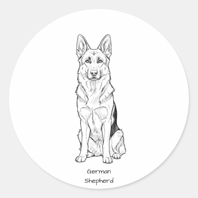 Pegatina Redonda Minimalist German Shepherd Dog Line Art  (Anverso)