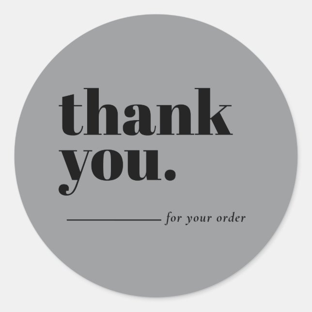 Pegatina Redonda Minimalist Gray Business Customer Thank You (Anverso)