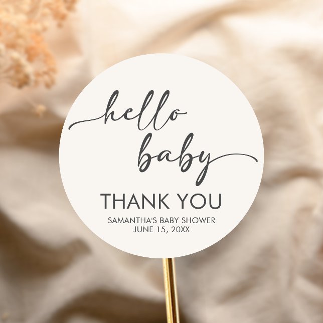 Pegatina Redonda Minimalist Hello Baby Baby Shower (Hello Baby Baby Shower Sticker)