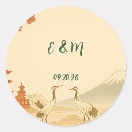 Pegatina Redonda Minimalist Japanese Cherry Blossom Wedding Sticker