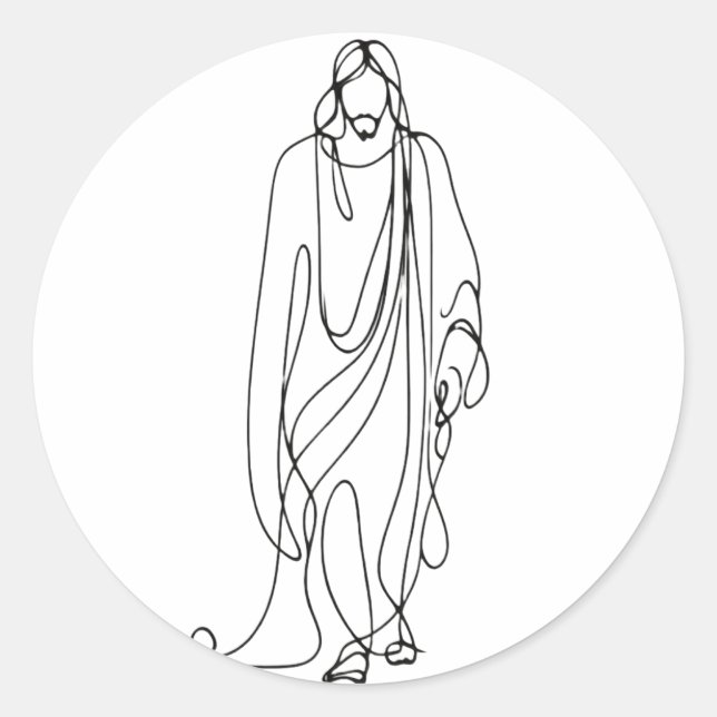Pegatina Redonda Minimalist Jesus Drawing | One Line Art (Anverso)