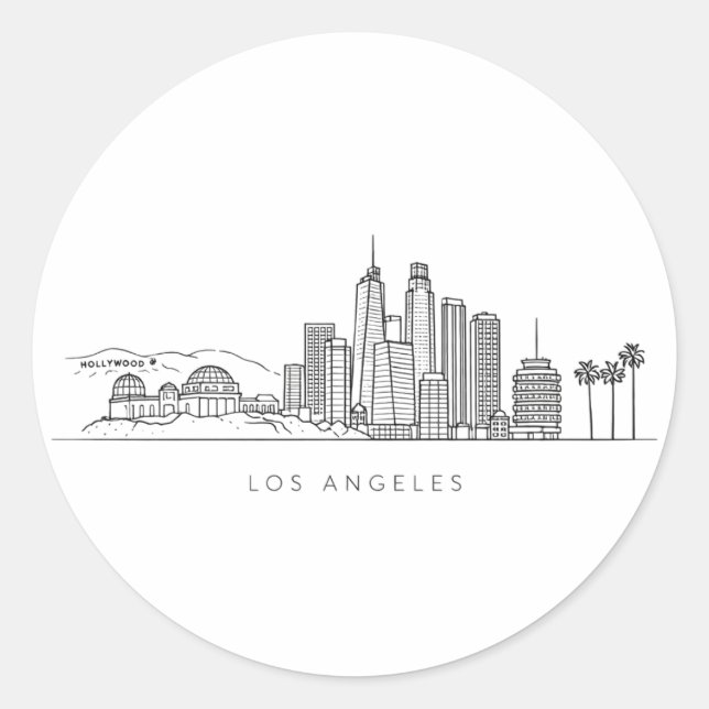 Pegatina Redonda Minimalist Los Angeles Skyline Illustration (Anverso)