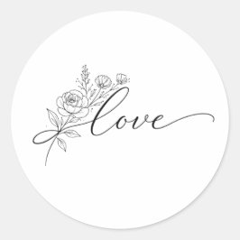 Pegatina Redonda Minimalist Love Floral Line Art