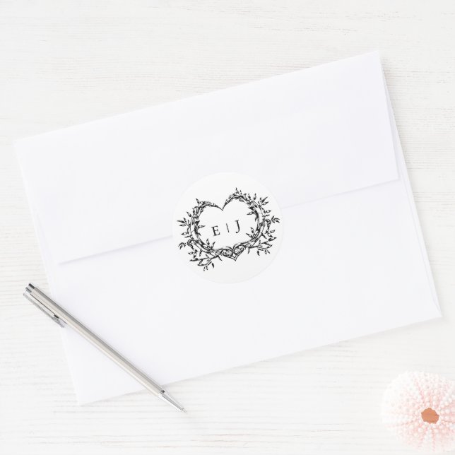 Pegatina Redonda Minimalist Monogram Calligraphy Crest Wedding (Sobre)