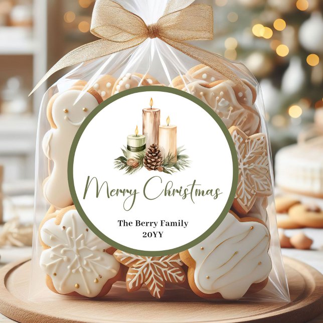 Pegatina Redonda Minimalist Neutral Christmas Tree Personalized  (Minimalist Neutral Christmas Tree Personalized Stickers)