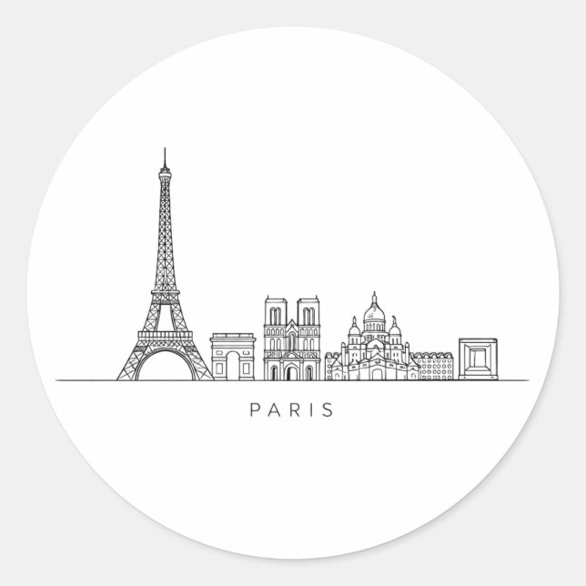 Pegatina Redonda Minimalist Paris Skyline Line Art (Anverso)