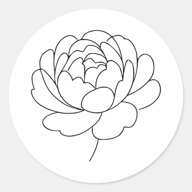 Pegatina Redonda Minimalist Peony Bloom Line Art  (Anverso)