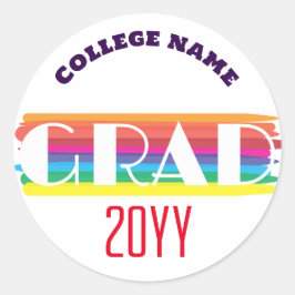 Pegatina Redonda Minimalist rainbow stripe graduation