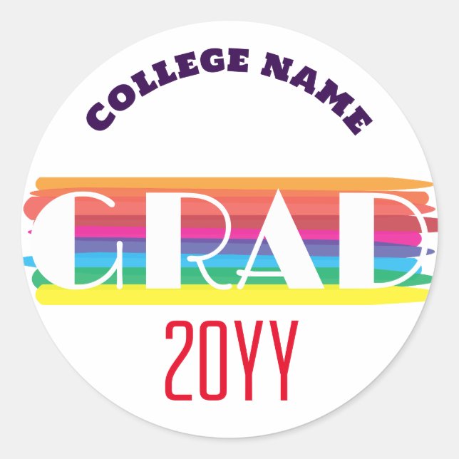 Pegatina Redonda Minimalist rainbow stripe graduation (Anverso)