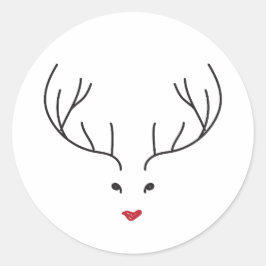Pegatina Redonda minimalist reindeer face
