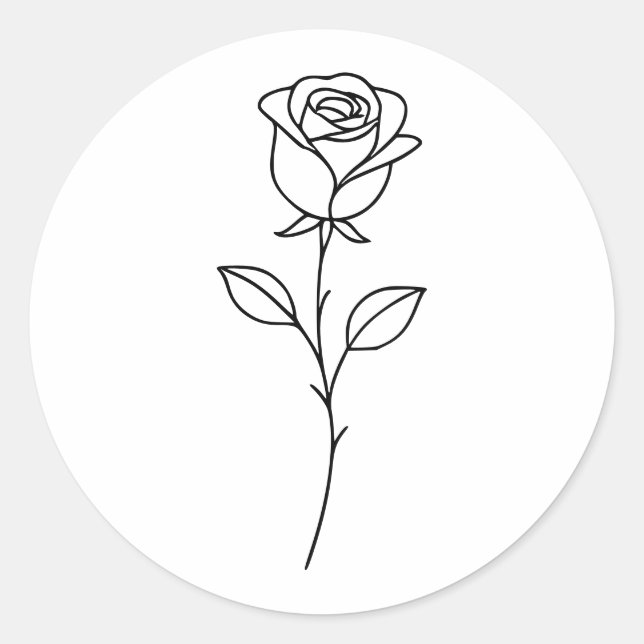 Pegatina Redonda Minimalist Rose Botanical Line Art (Anverso)