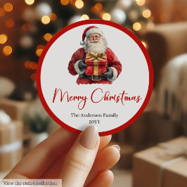 Pegatina Redonda Minimalist Santa Claus Modern Christmas Label
