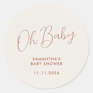 Pegatina Redonda Minimalist Script ivory Oh Baby