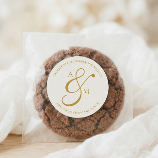 Pegatina Redonda Minimalist Script Monogram Wedding White