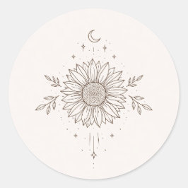 Pegatina Redonda Minimalist Sunflower & Moon Design