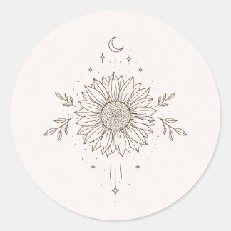 Pegatina Redonda Minimalist Sunflower & Moon Design