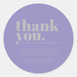 Pegatina Redonda Minimalist Thank You elegant Lavender Silver