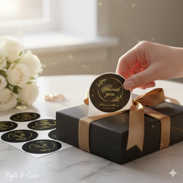 Pegatina Redonda Minimalist Thank You Round Sticker with Refined De (Minimalist Thank You Round Sticker with Refined Details)