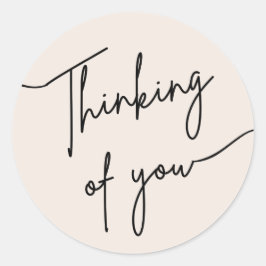 Pegatina Redonda Minimalist “Thinking of You” Calligraphy Sticker