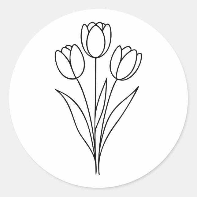 Pegatina Redonda Minimalist Tulip Spring Flower Line Art (Anverso)