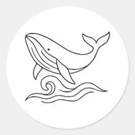 Pegatina Redonda Minimalist Whale Line Art – Ocean Animal