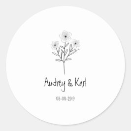 Pegatina Redonda Minimalist Wildflowers Wedding Monogram Design
