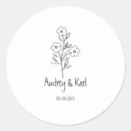 Pegatina Redonda Minimalist Wildflowers Wedding Monogram Design