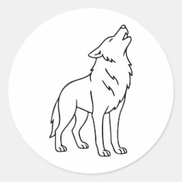 Pegatina Redonda Minimalist Wolf Line Art – Howling Wildlife