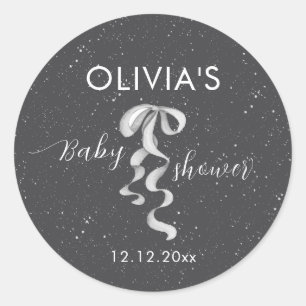 Pegatina Redonda Minimalista Arco de Plata Baby Shower de Invierno