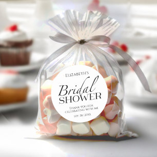 Pegatina Redonda Minimalista Black & White Bridal Shower gracias