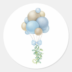 Pegatina Redonda Minimalista Blue Balloons Boy Baby Shower