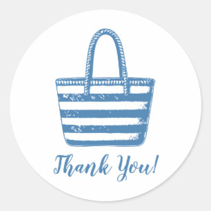 Pegatina Redonda Minimalista Blue Beach Bag Coastal Gracias