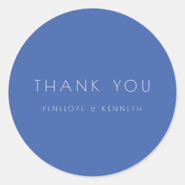 Pegatina Redonda Minimalista Boda azul francés moderno Gracias