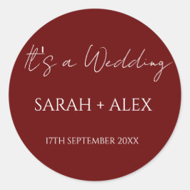 Pegatina Redonda Minimalista Boda Maroon Cocktail Napkins