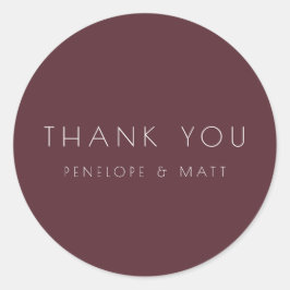 Pegatina Redonda Minimalista Boda moderno Gracias Borgoña