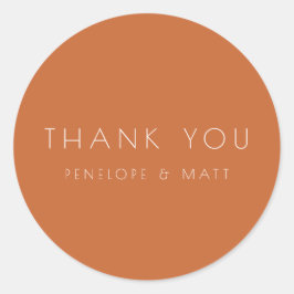 Pegatina Redonda Minimalista Boda moderno Gracias Naranja quemado