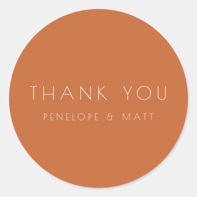 Pegatina Redonda Minimalista Boda moderno Gracias Naranja quemado (Anverso)