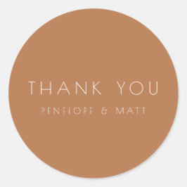 Pegatina Redonda Minimalista Boda moderno Gracias Terracotta