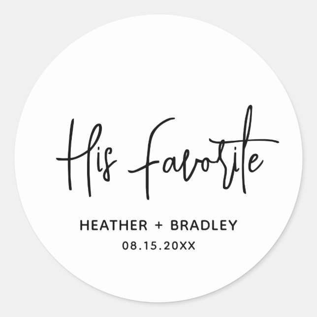 Pegatina Redonda Minimalista Boda moderno negro y blanco (Anverso)