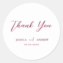 Pegatina Redonda Minimalista Boda simple rojo y blanco de Borgoña