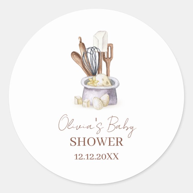 Pegatina Redonda Minimalista Boho Bakery Chef Baby Shower (Anverso)