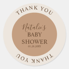 Pegatina Redonda Minimalista Brown Baby Shower Gracias