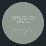 Pegatina Redonda Minimalista Dark Sage Green Script Personalizado G<br><div class="desc">Minimalista moderno Dark Sage Green Script Boda Personalizado Gracias Pegatina Redondo Clásico</div>