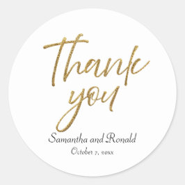Pegatina Redonda Minimalista de oro y blanco Gracias Boda