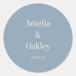 Pegatina Redonda Minimalista Dusty Blue Elegant Wedding Personaliza