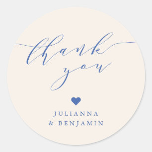 Pegatina Redonda Minimalista Elegante Corazón Personalizado Azul Gr
