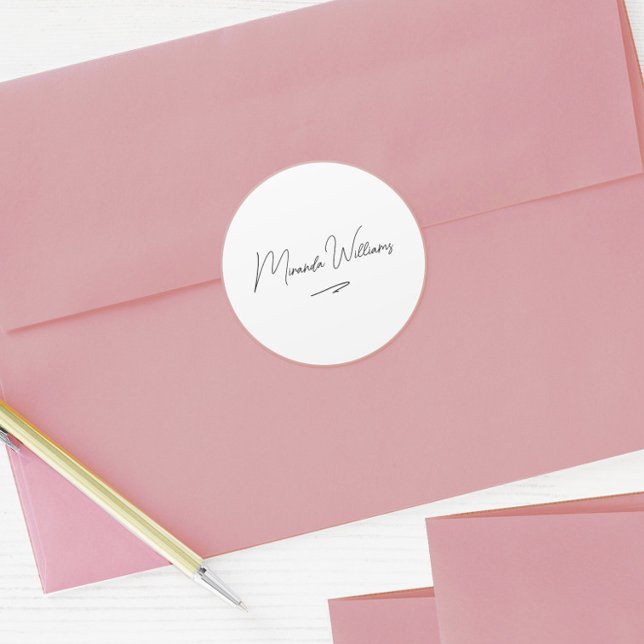 Pegatina Redonda Minimalista elegante nombre personalizado manuscri (Subido por el creador)