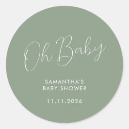 Pegatina Redonda Minimalista Escritura Verde Sage Oh Baby