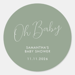 Pegatina Redonda Minimalista Escritura Verde Sage Oh Baby
