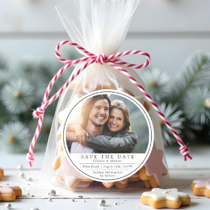 Pegatina Redonda Minimalista Foto Moderna Negra y Blanca Save The D